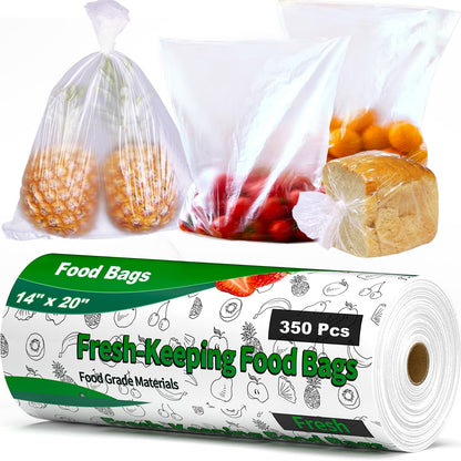 Food Bags, 14" X 20" Plastic Produce Bags Roll, Fresh-Keeping Clear Plastic Bags for Food, Fruit, Vegetable, Bread, Kitchen, freezer, Supermarket, 350 Produce Bags/Roll (1 Rolls)