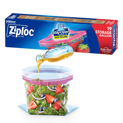 Ziploc Gallon Food Storage Bags, Stay Open Design with Stand-Up Bottom, Easy to Fill, 75 Count