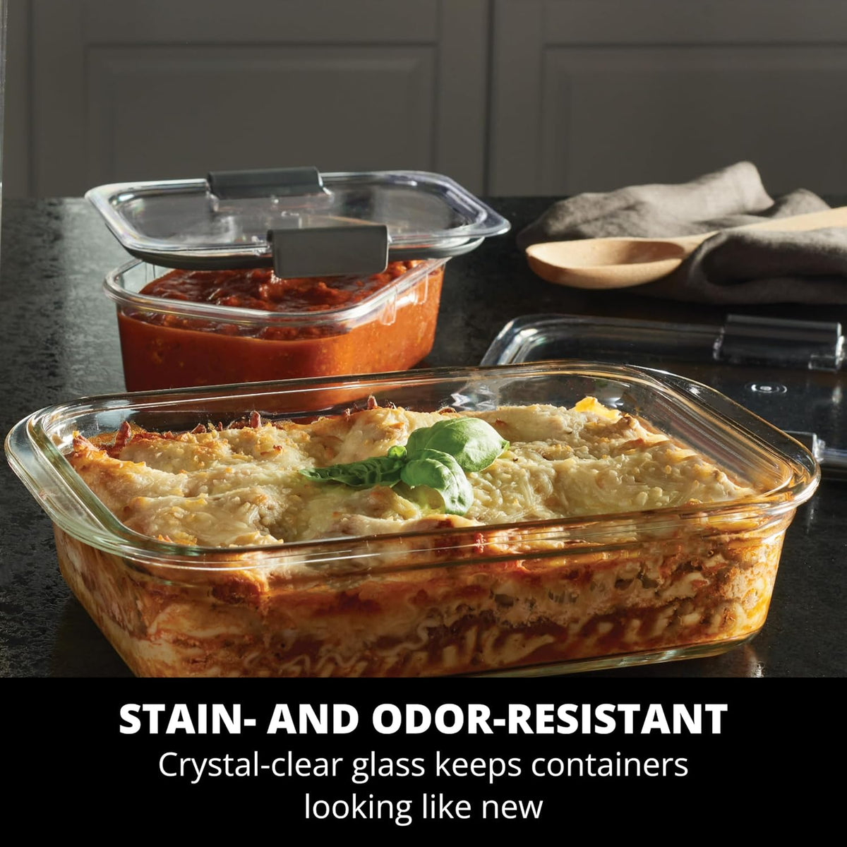 Rubbermaid Brilliance Glass Food Storage Containers, 3.2 Cup, Set of 4, BPA-Free, Leak-Proof, Clear