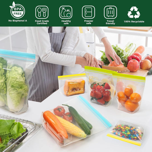 SPLF 24 Pack Reusable Food Storage Bags Dishwasher Microwave Safe