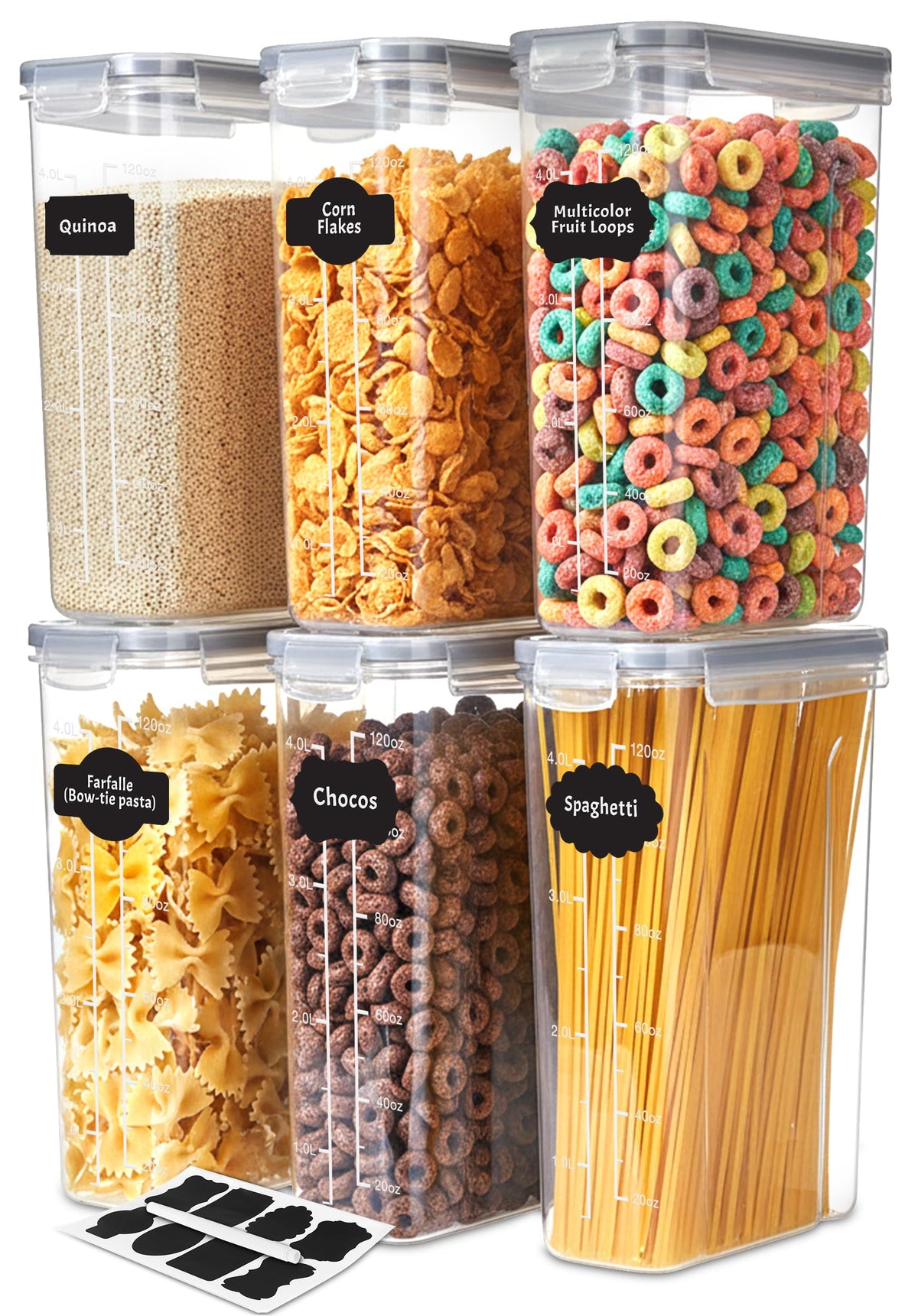 Utopia Kitchen Cereal Containers Storage Set with Lids, 4 Pack, 4L (135 Oz)