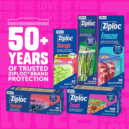 Ziploc Quart Food Storage Bags, Stand-Up Bottom, Easy to Fill, 29 Count