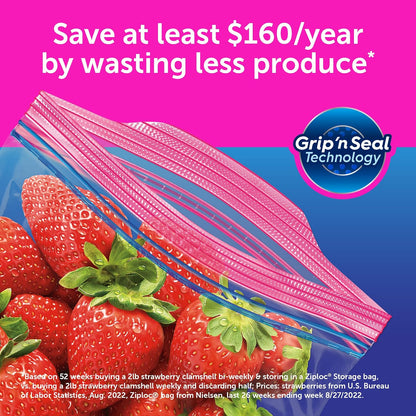 Ziploc Gallon Food Storage Bags, Stay Open Design with Stand-Up Bottom, Easy to Fill, 75 Count