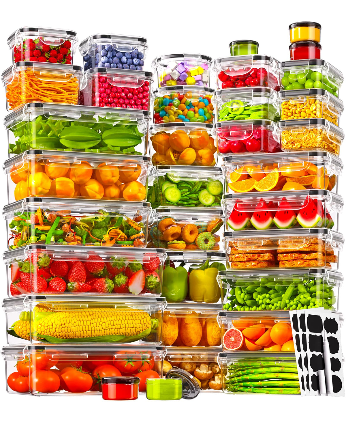 KEMETHY 60 PCS Food Storage Containers with Lids, Plastic Food Containers