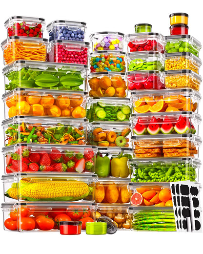 KEMETHY 60 PCS Food Storage Containers with Lids, Plastic Food Containers