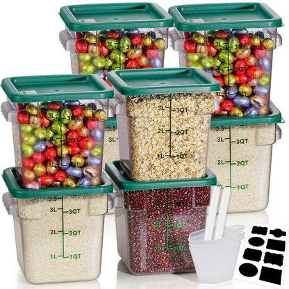 4QT 4PCS NSF Commercial Clear Food Storage Containers with Lids(RED)