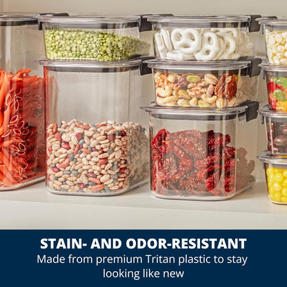 Rubbermaid Brilliance Plastic Food Storage Pantry Baking Set, 3 Containers with Lids (6 Pieces Total), BPA-Free, Clear